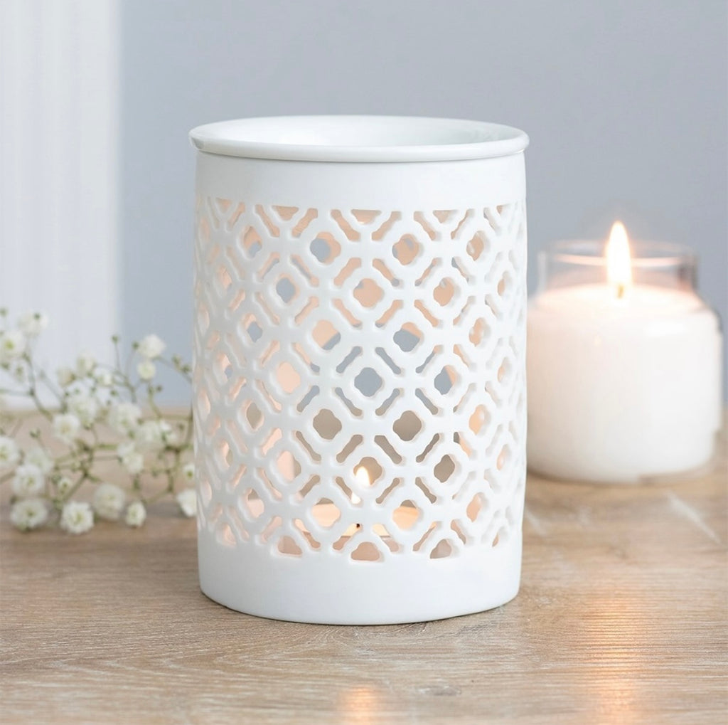 White Matte Lattice Cut Wax Burner