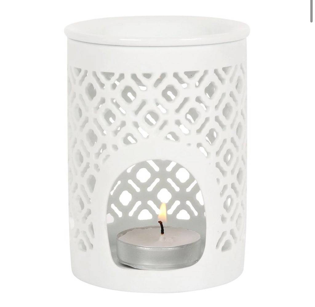 White Matte Lattice Cut Wax Burner