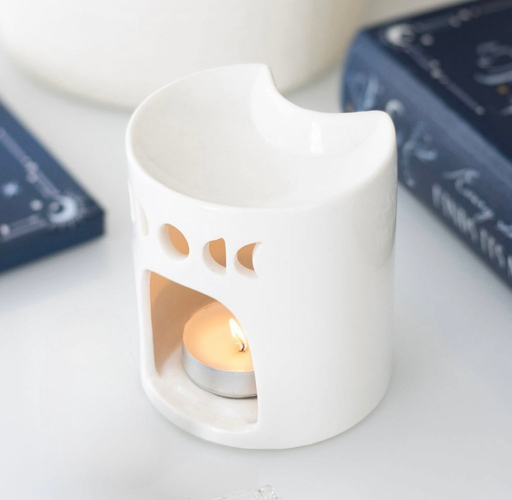 White Crescent Moon Wax Burner
